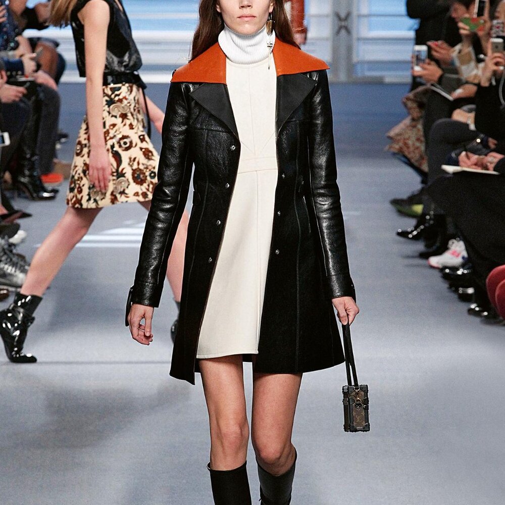 Louis Vuitton AW/14 Runway Black Calfskin Leather Snap Coat